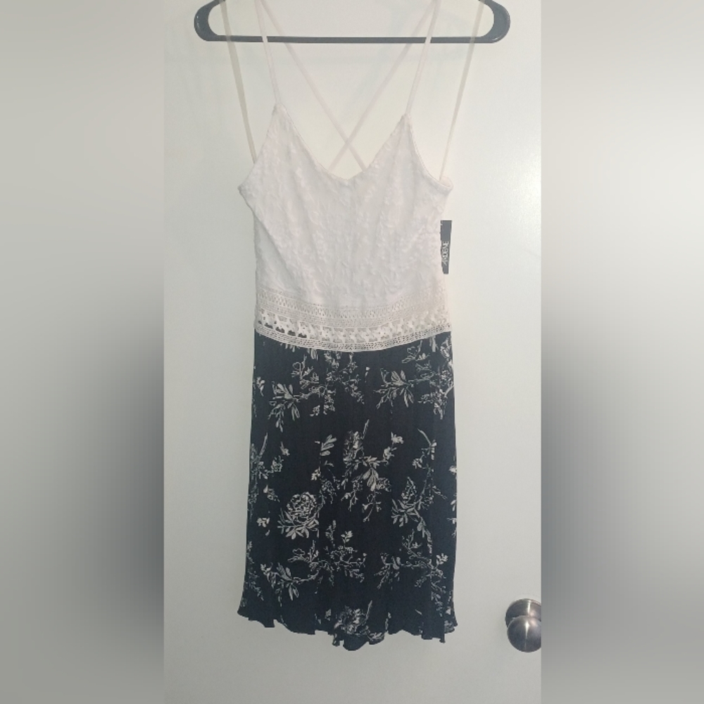 Ardenes  Lace/Embroidery Mini Dress  Black/White